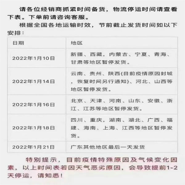 2022各地物流停運時(shí)間表